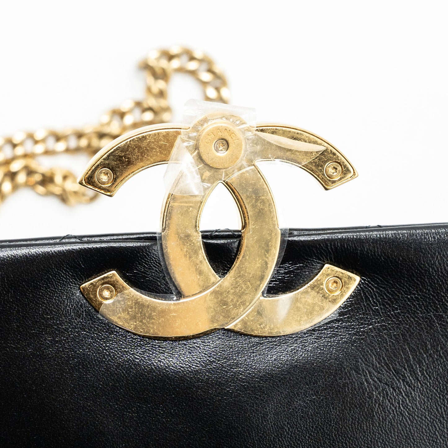 Chanel Giant CC Logo Flap bag Lambskin Black GHW(microchip)