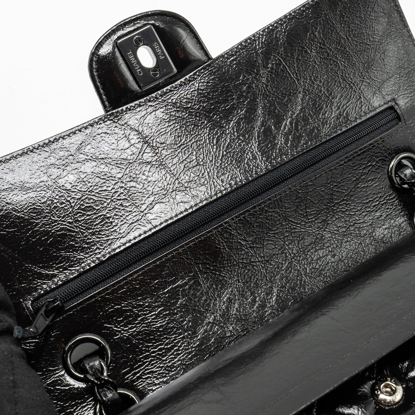 Chanel medium classic double flap bag shiny aged calfskin so black