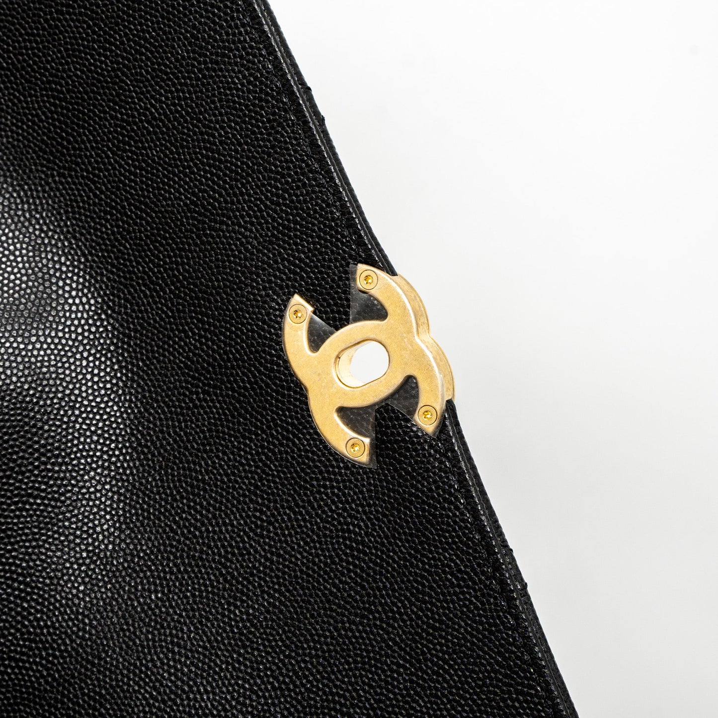 Chanel Flap Bag With Detail Chain Grained Calfskin Black Brushed GHW (Microchip)