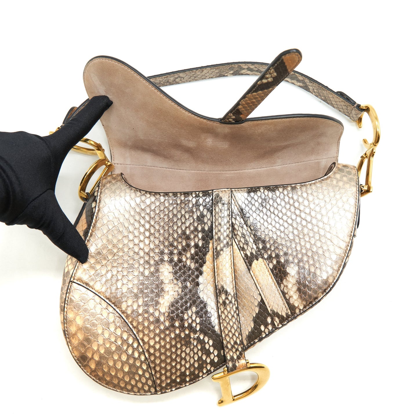 Luxury Dior Python Medium Saddle Bag GHW