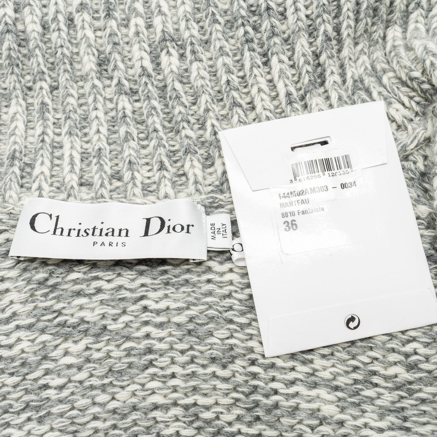 Luxury Dior Size 36 Long Cardigan Wool/Cashmere Grey/White