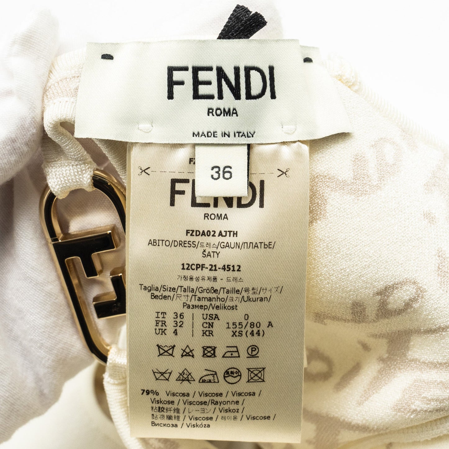 Fendi size 36 abito brush double dress viscose / polyester white