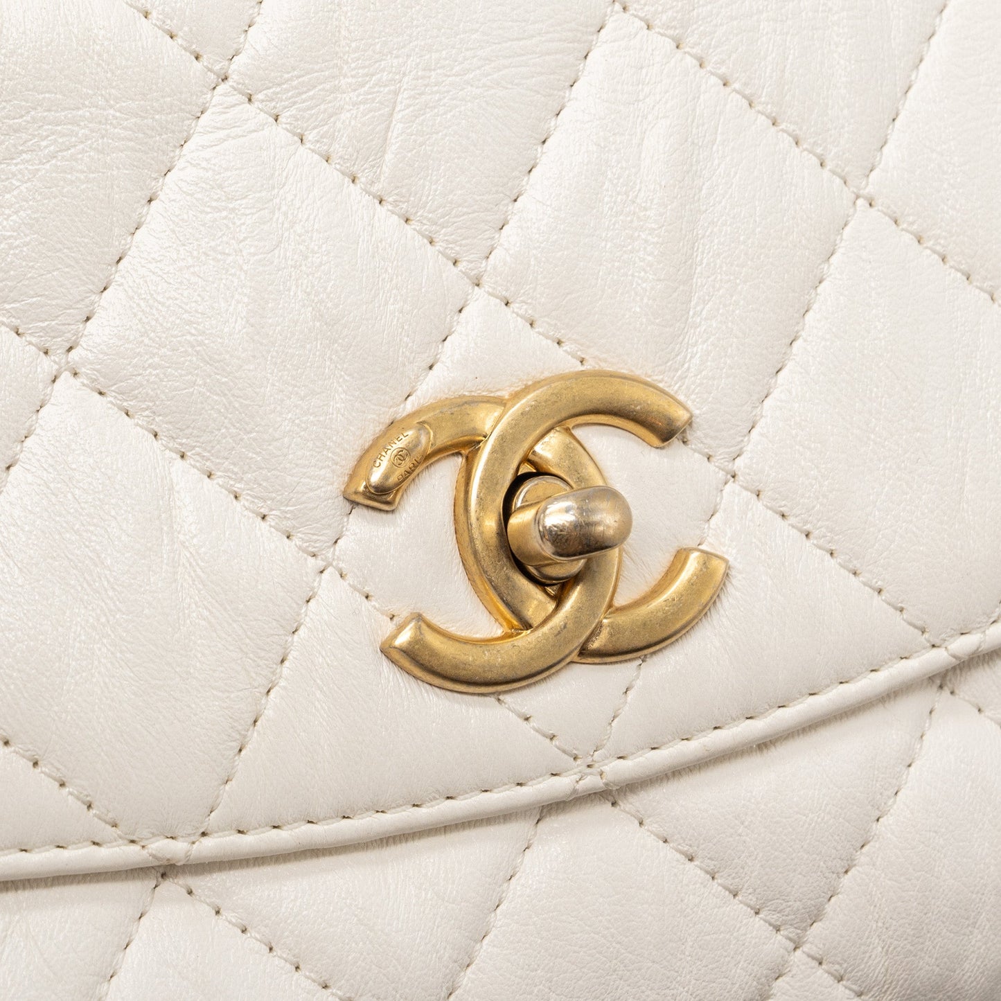 Chanel Top Handle Flap Bag Lambskin White Brush GHW