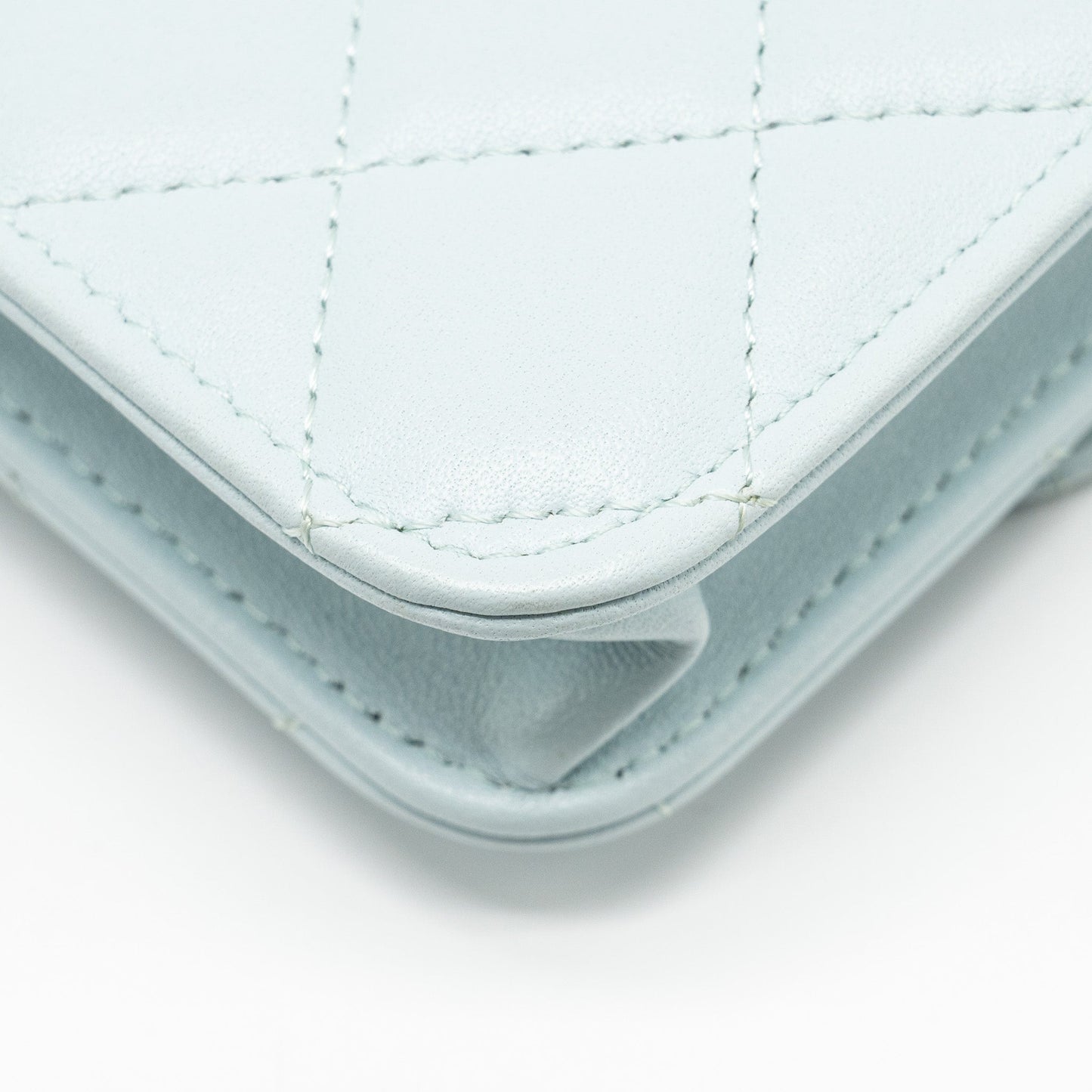 Chanel Top Handle Mini Flap Bag with Chain Lambskin Light Blue LGHW