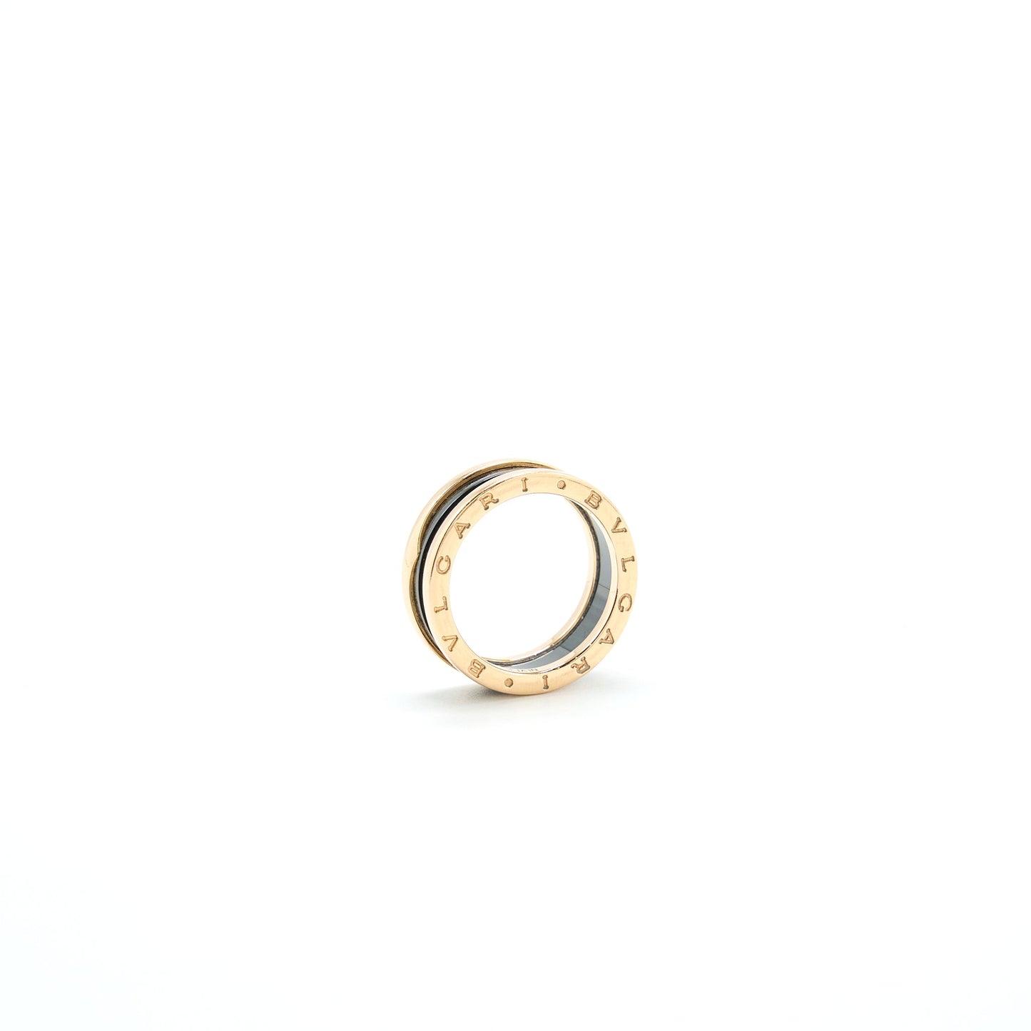 Bvlgari Size 60 B.Zero1 Two Band Ring 18k Rose Gold With Matt Black Ceramic