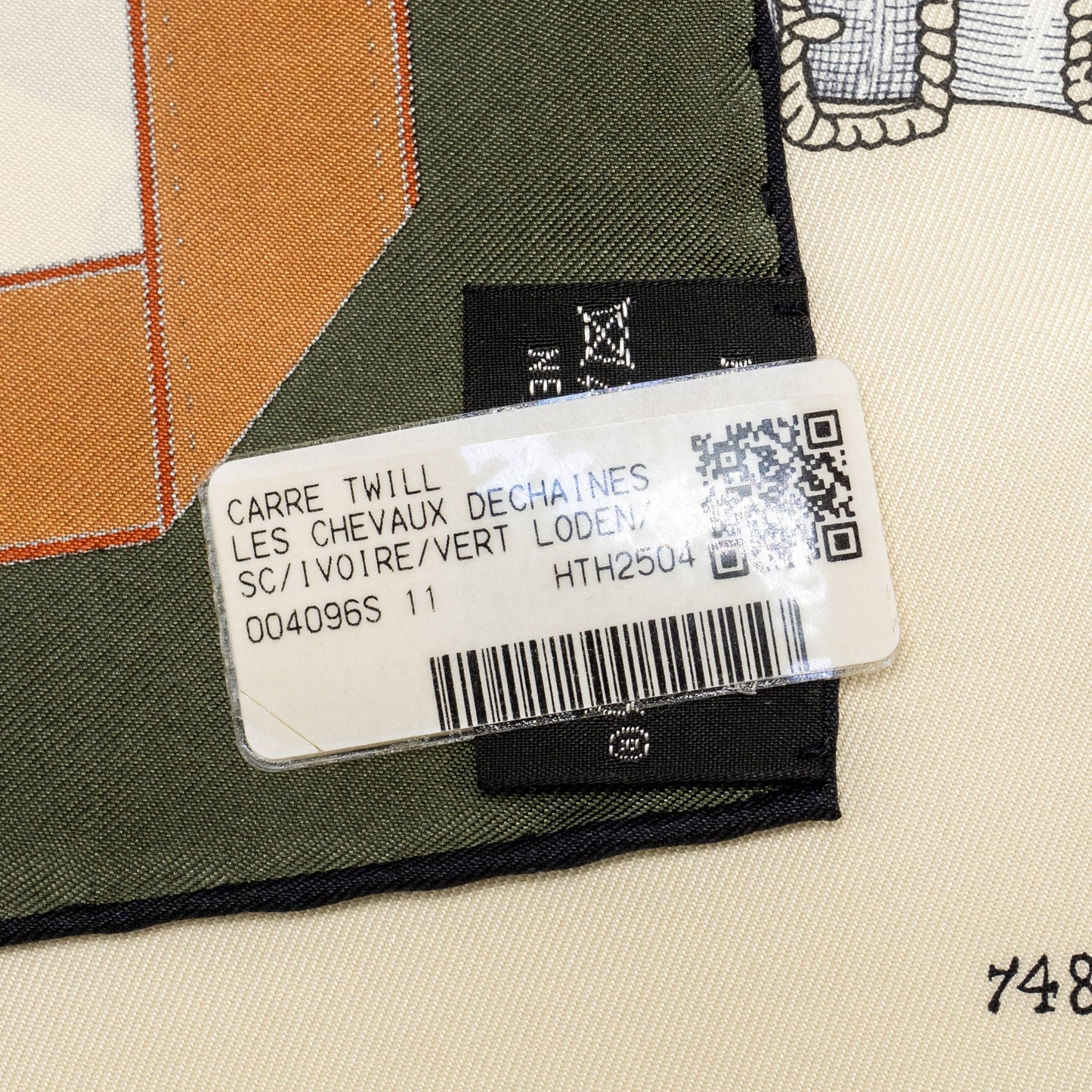 Hemes 90cm Silk Scarf Les Chevaux Dechaines Ivoire/ Vert Loden/ Vieil Or