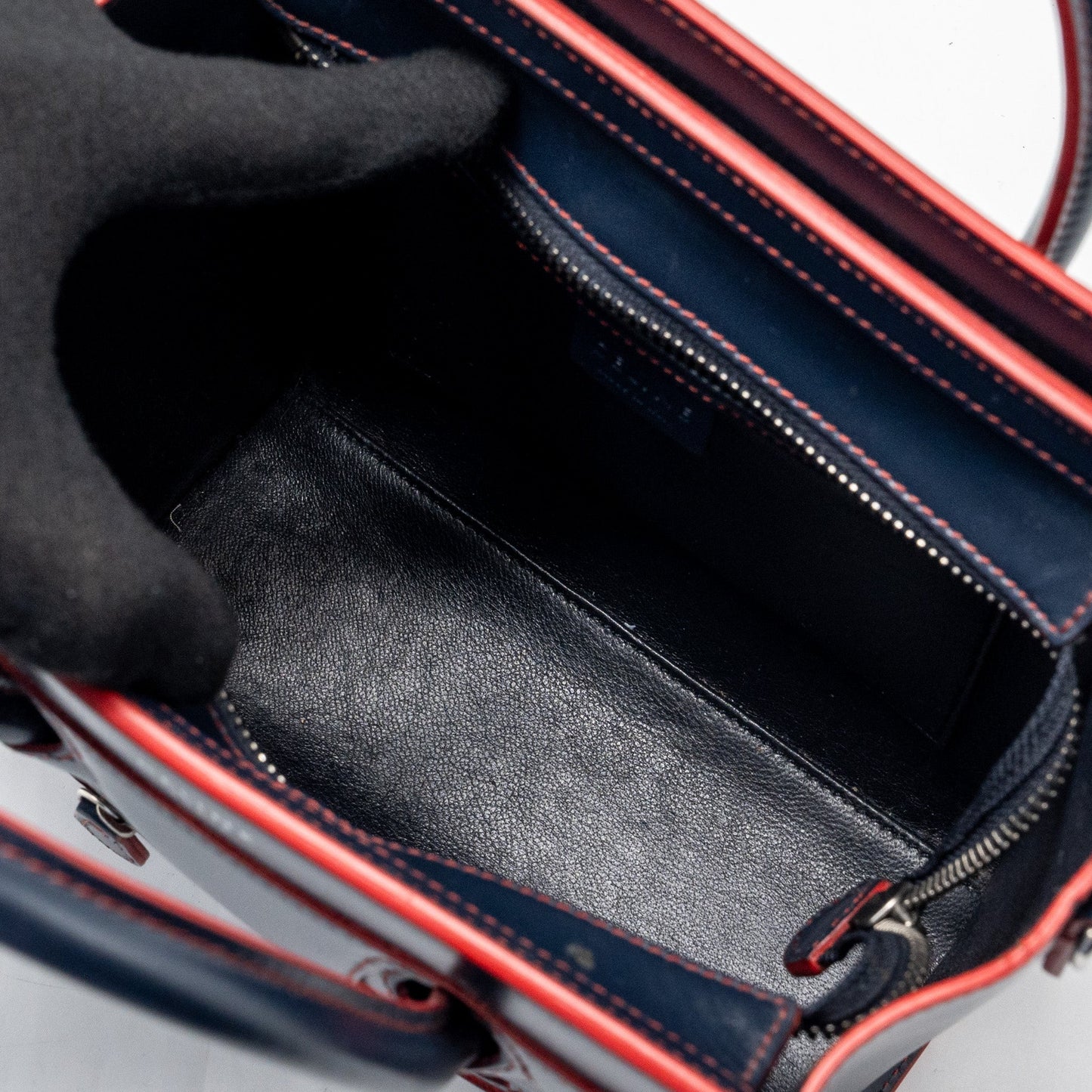 Celine Nano Luggage bag calfskin navy / red SHW