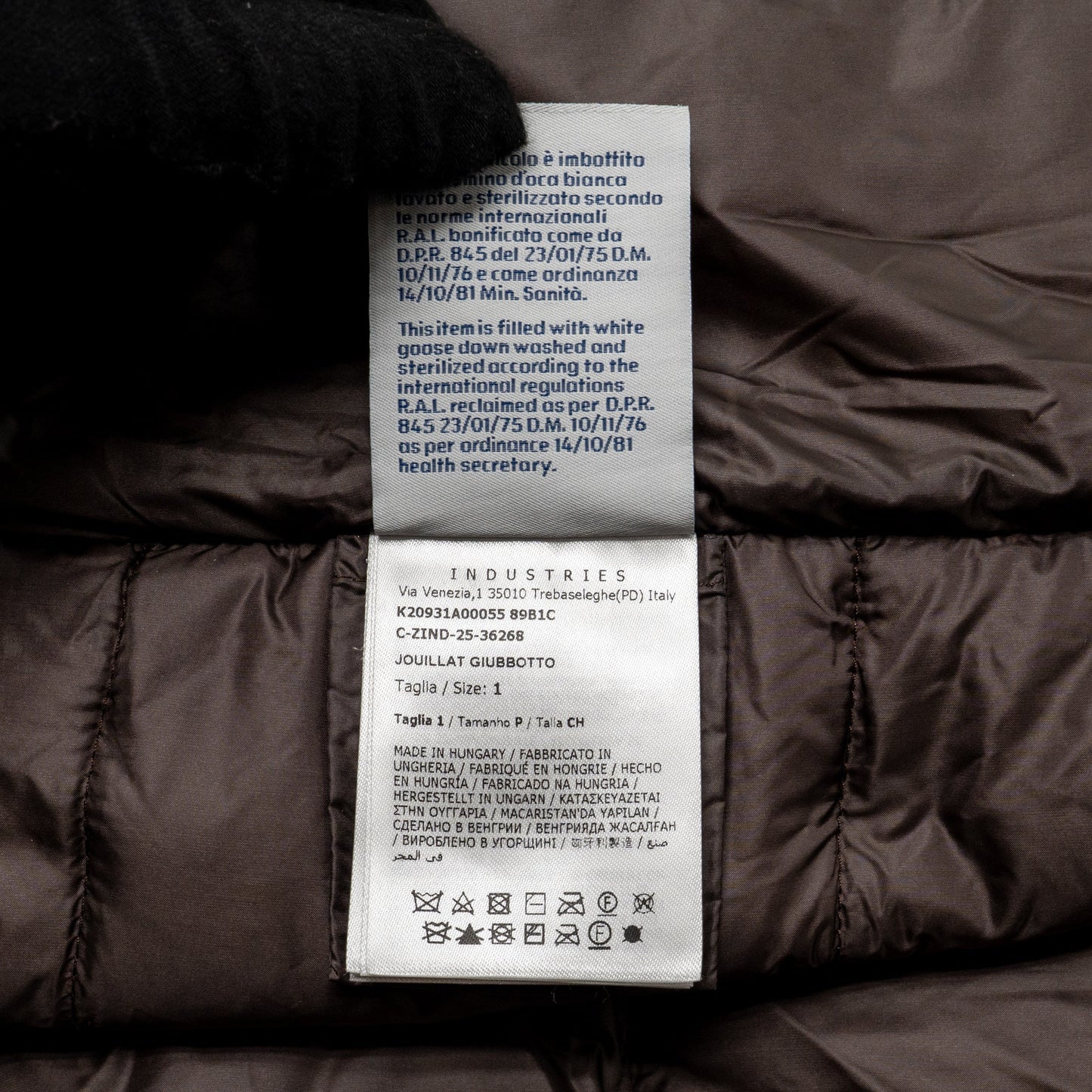 Moncler Size 1 Jouillat Teddy Short Down Jacket Polyester Dark Brown