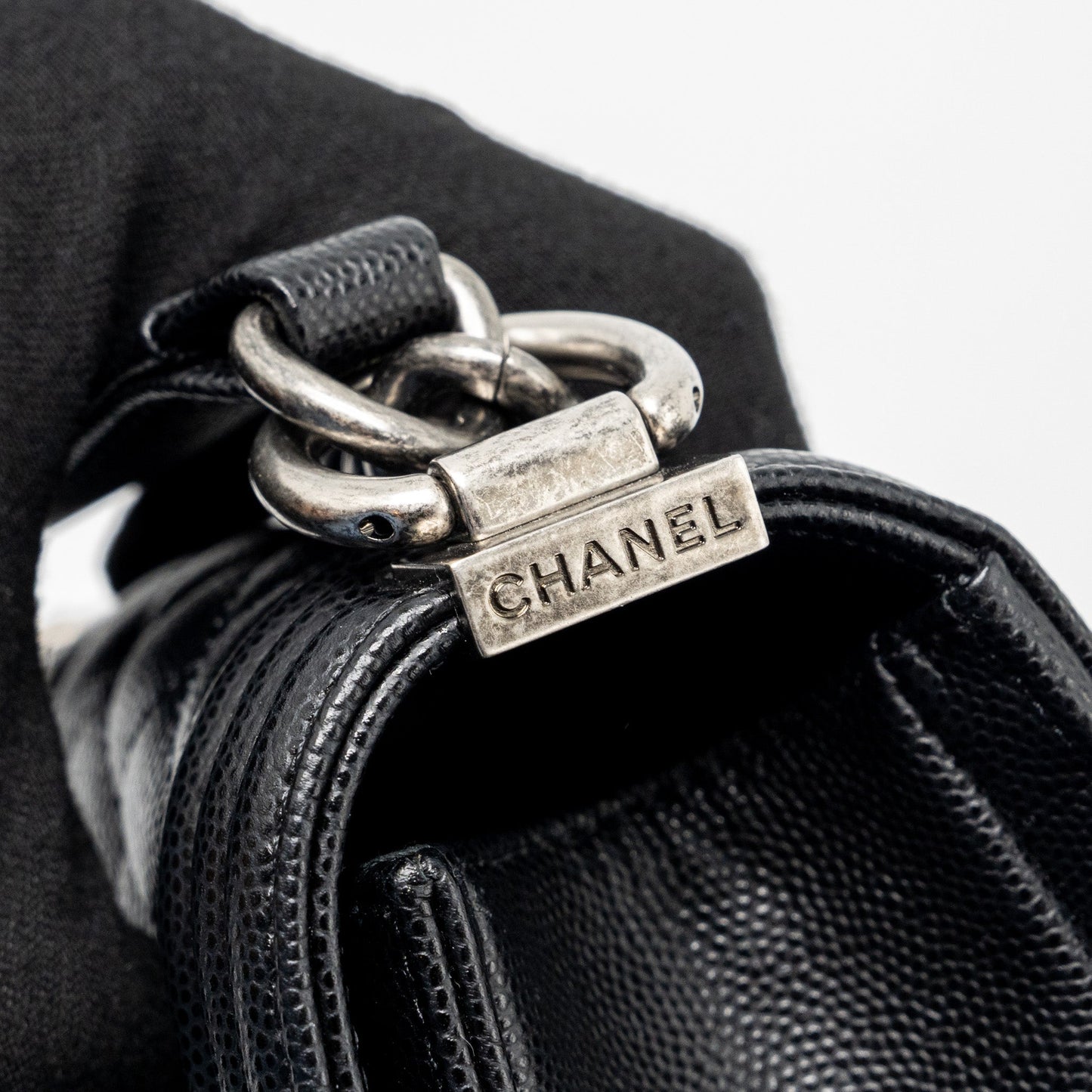 Chanel Small Boy Bag Caviar Black Ruthenium Hardware (Microchip)