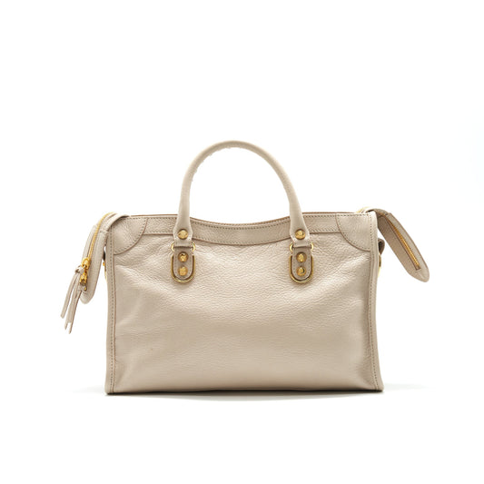 BALENCIAGA SMALL METALLIC EDGE CITY BEIGE GHW