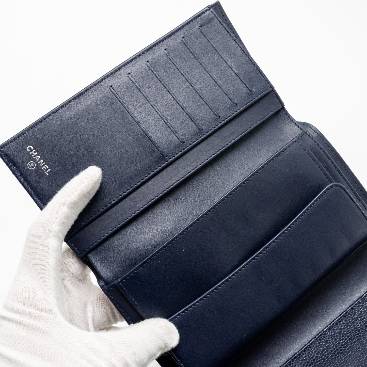 Chanel Classic Flap Long Wallet Caviar Dark Blue SHW