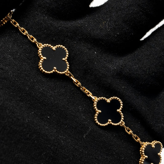Van Cleef & Arpels Vintage Alhambra Bracelet 5 Motifs Onyx Yellow Gold