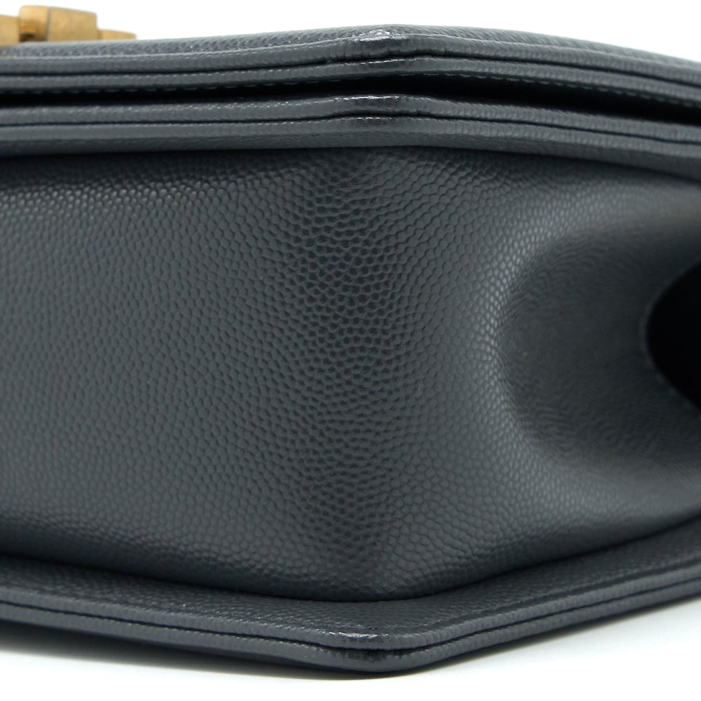 Chanel Small Boy Bag Chevron Caviar Dark Grey Brushed GHW (Microchip)