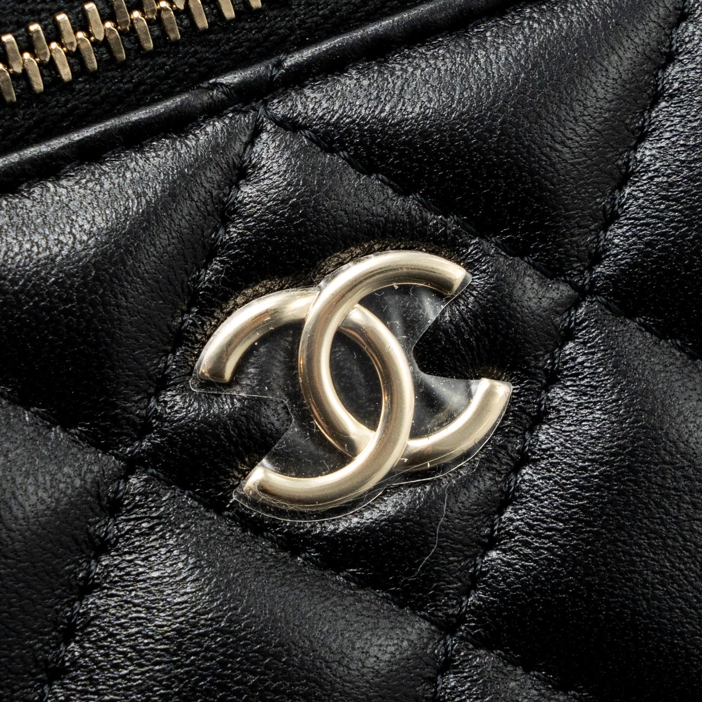 Chanel top handle long vanity with chain lambskin black LGHW (microchip)