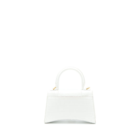 Balenciaga Hourglass XS Croc Embossed Calfskin White GHW