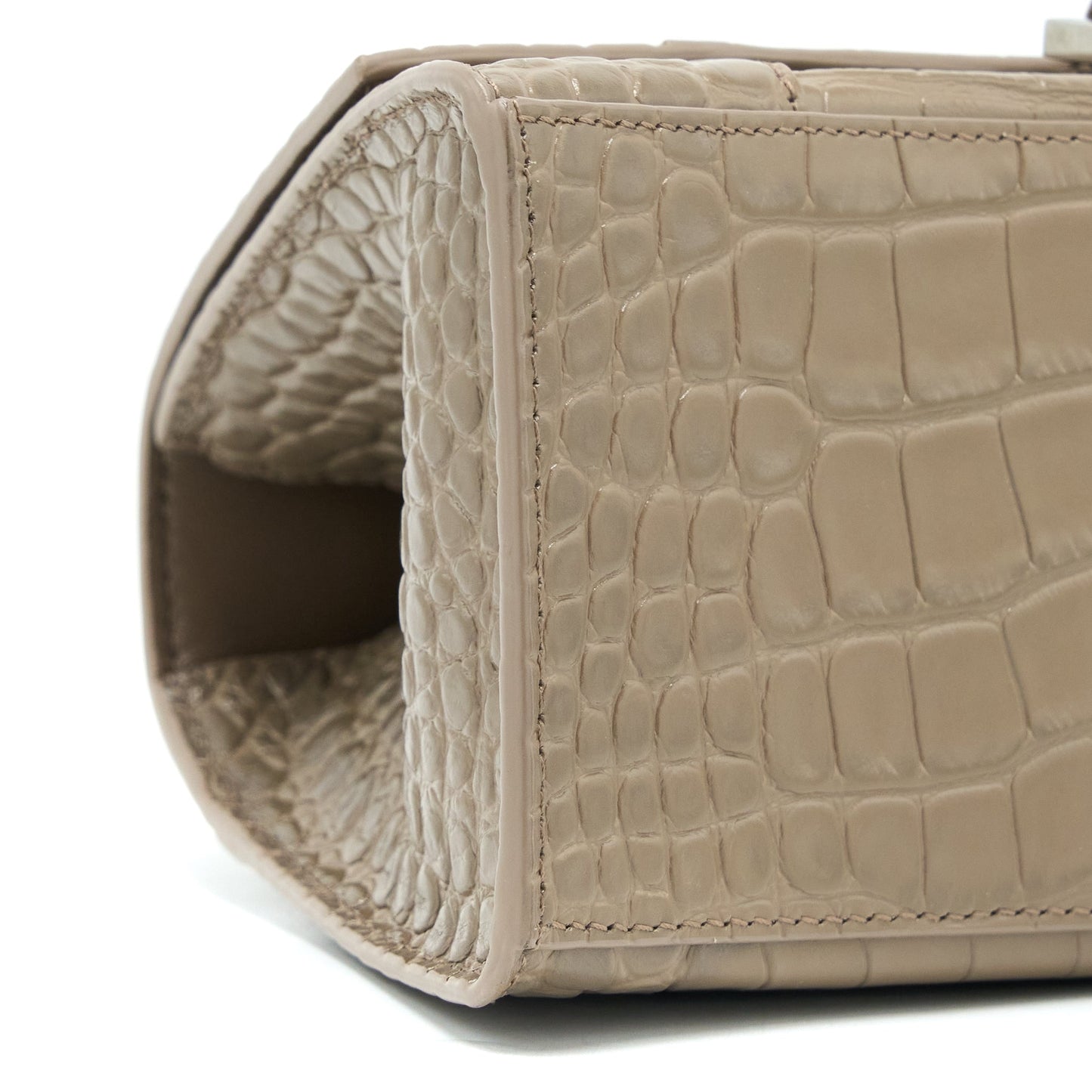 Balenciaga Small Hourglass Bag Cro Embossed Calfskin Dark Beige SHW