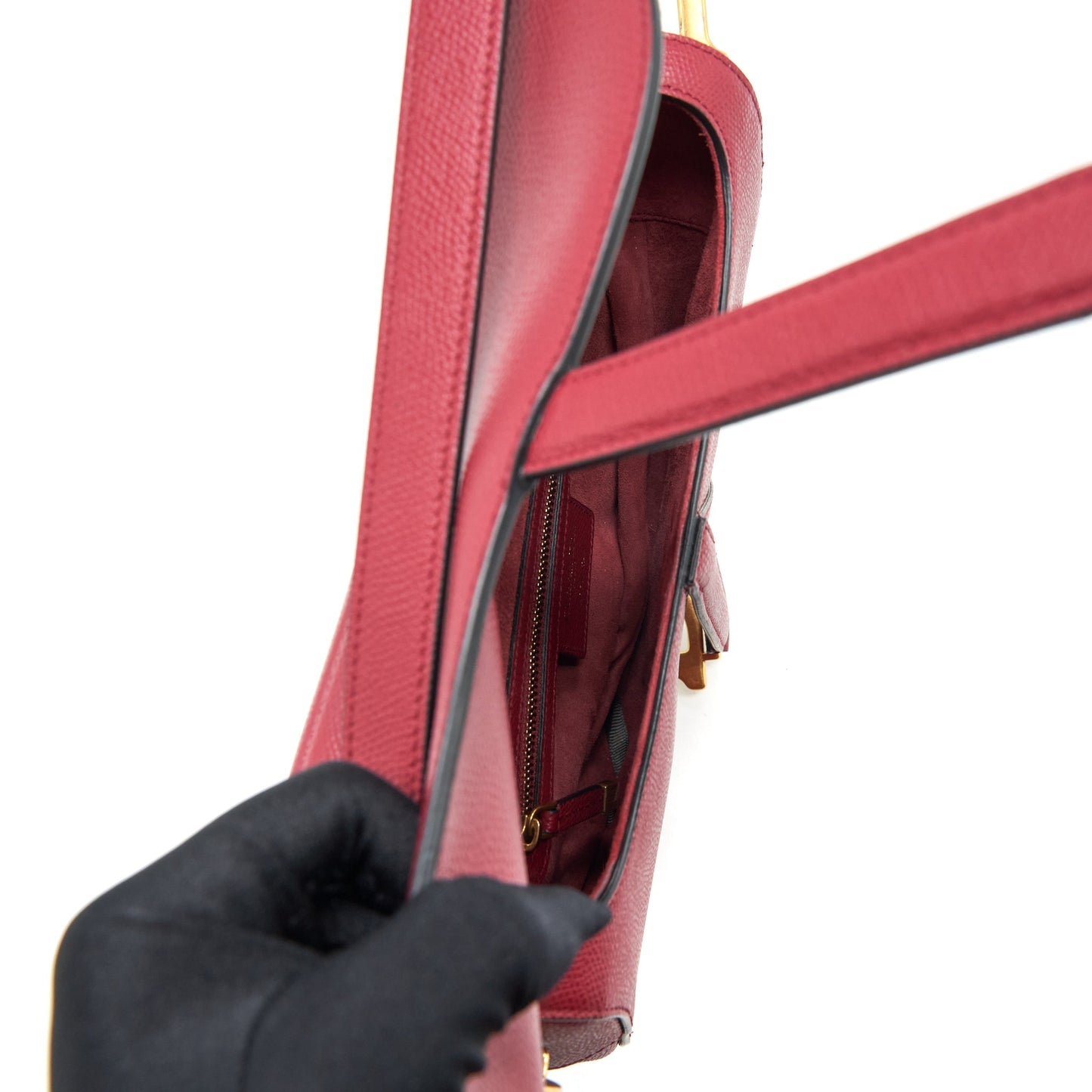 Luxury Dior Medium Saddle Bag Grained Calfskin Dark Red GHW