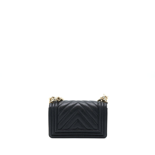 Chanel Small Boy Bag Chevron Caviar Black LGHW
