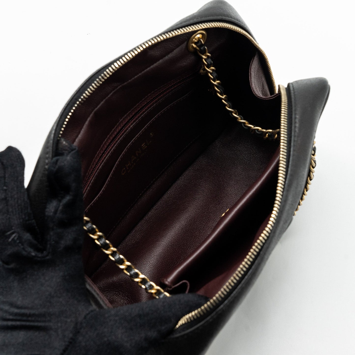 Chanel zipper camera chain bag lambskin black GHW