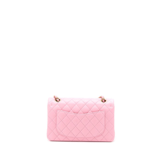 Chanel Small Classic Flap Bag Lambskin Pink LGHW (Microchip)