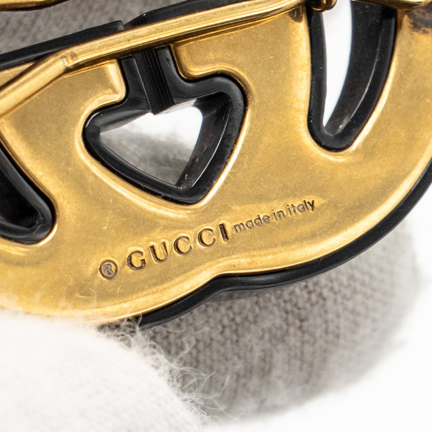 Gucci GG Logo Crystal Hair Clip Black GHW