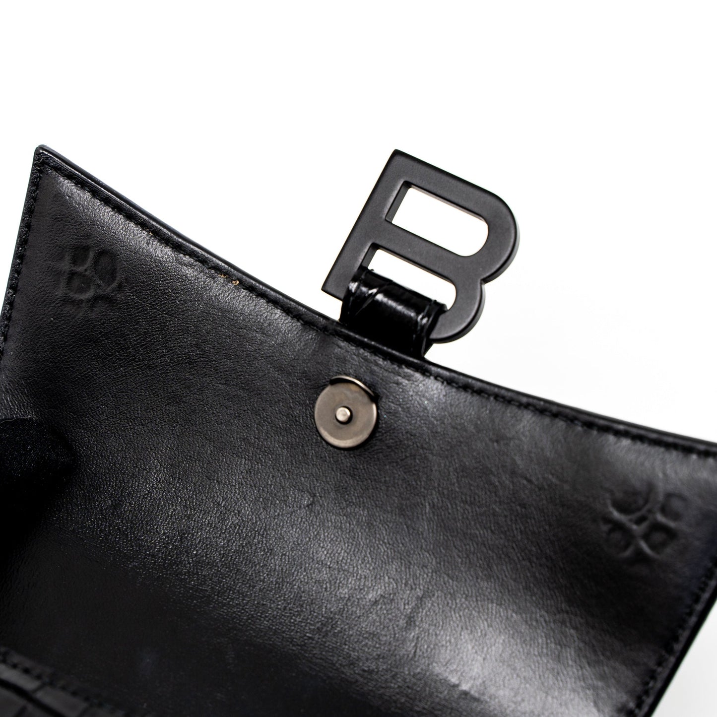 Balenciaga Hourglass XS Croc-Embossed Calfskin So Black
