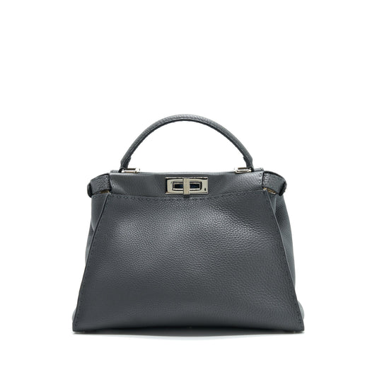Fendi Grained Calfskin Medium Peekaboo Tote Bag Dark Grey SHW