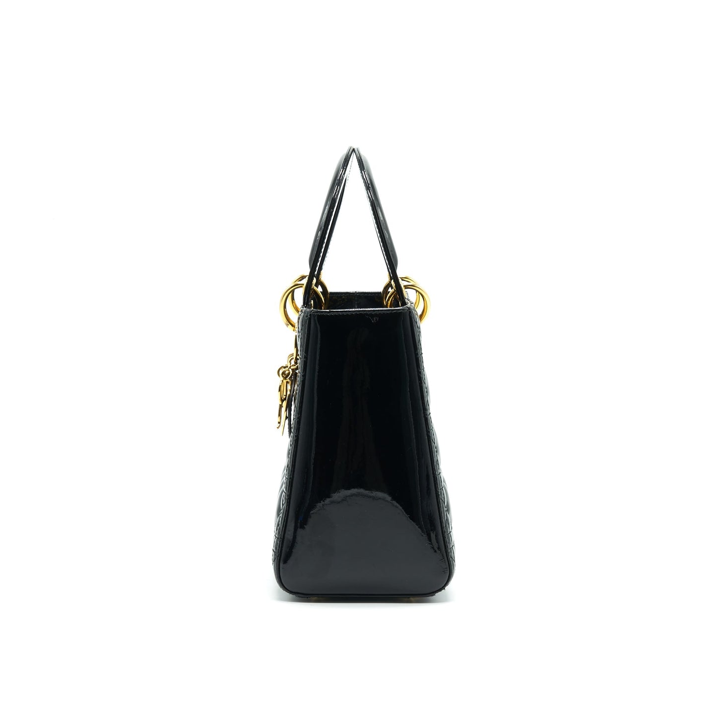 CHRISTIAN Luxury Dior BLACK PATENT LEATHER MEDIUM LADY Luxury Dior