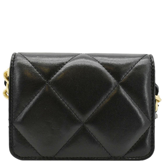 CHANEL 19 Flap Coin Purse Quilted Leather Chain Crossbody Bag Black
