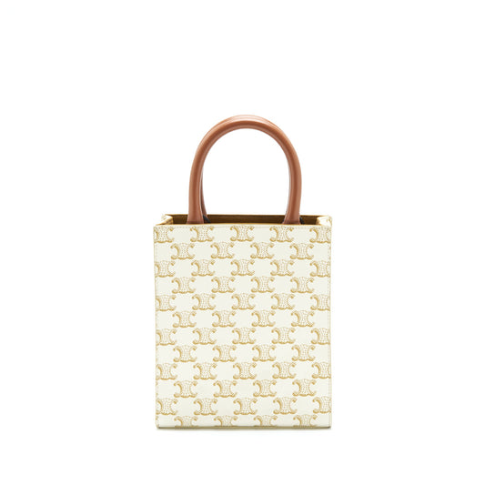 Celine Mini Vertical Tote Cabas In Triomphe Canvas/Calfskin White