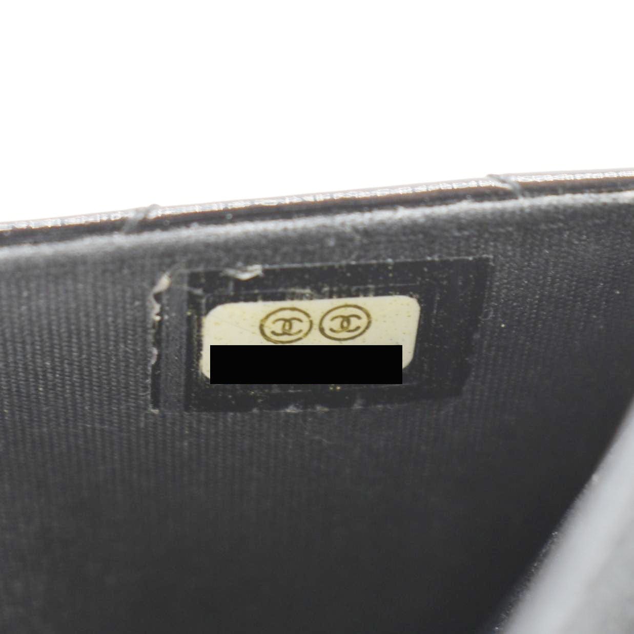 CHANEL Boy WOC Quilted Patent Leather Wallet On Chain Shoulder Bag Black