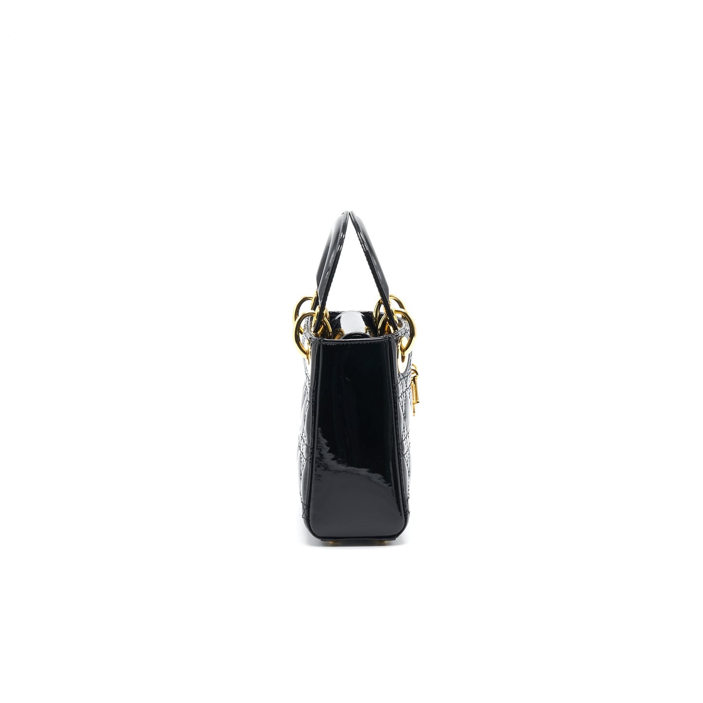 Luxury Dior MINI LADY Luxury Dior PATENT LEATHER BLACK WITH GOLD CHAIN