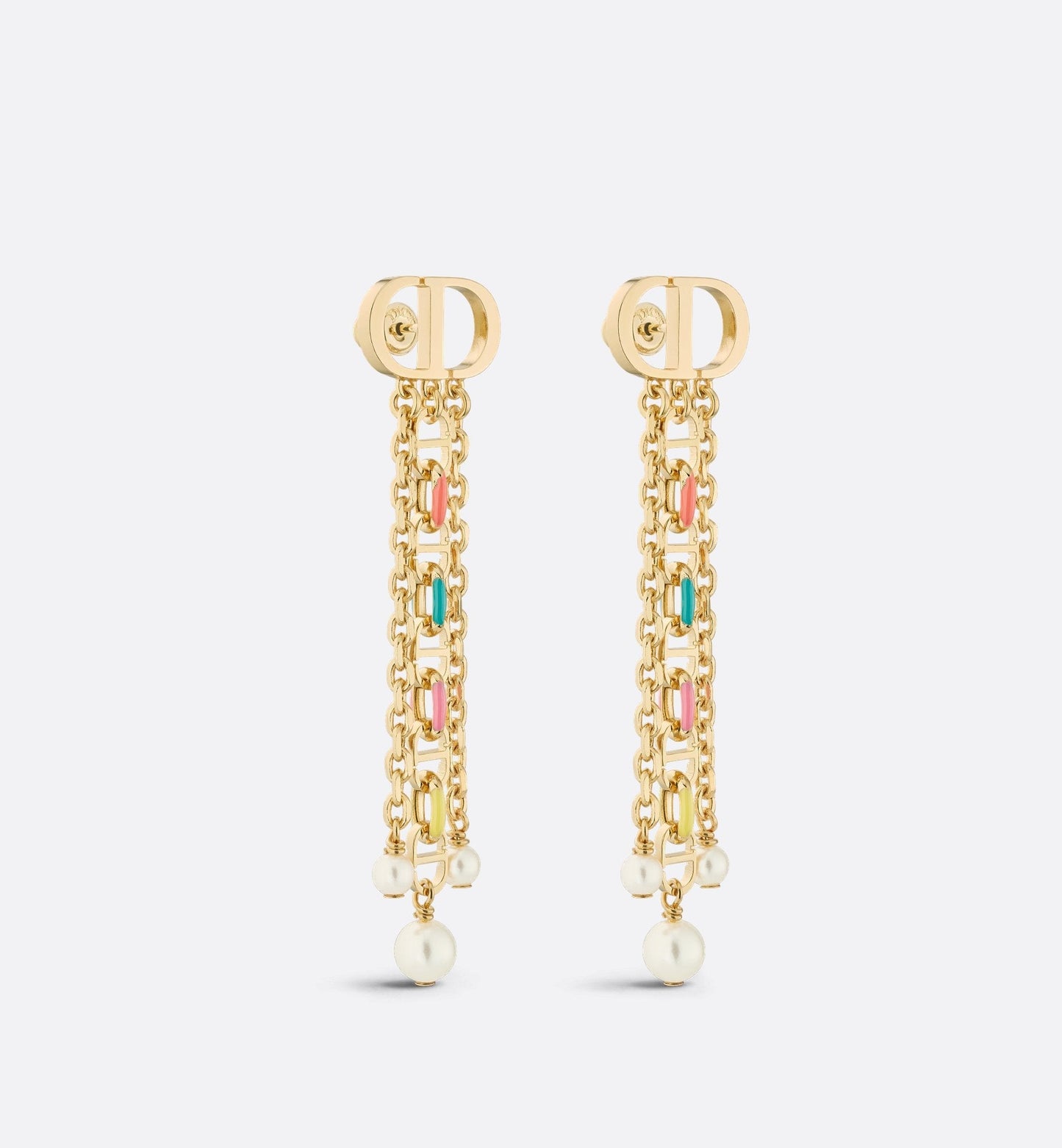 Luxury Dioriviera Petit Cd Earrings Gold Finish Metal With White Resin Pearls And Multicolor Lacquer