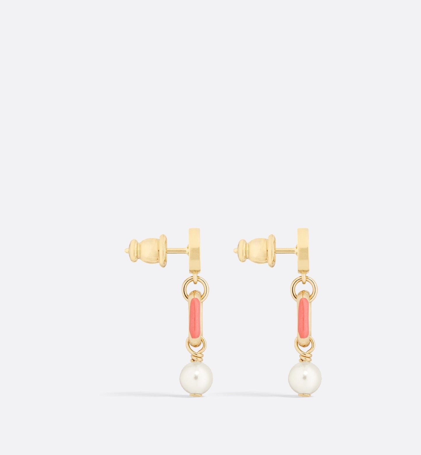 Luxury Dioriviera Petit Cd Earrings Gold Finish Metal With White Resin Pearls And Coral Lacquer