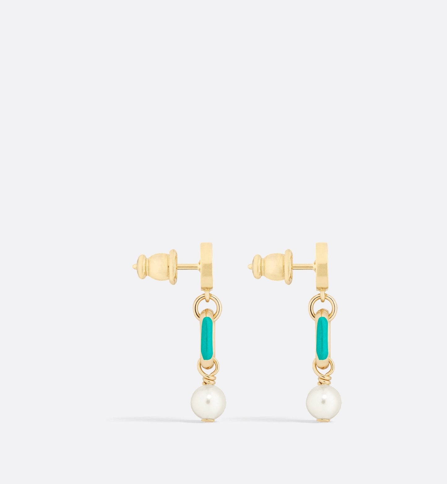 Luxury Dioriviera Petit Cd Earrings Gold Finish Metal White Resin Pearls And Aquamarina Lacquer