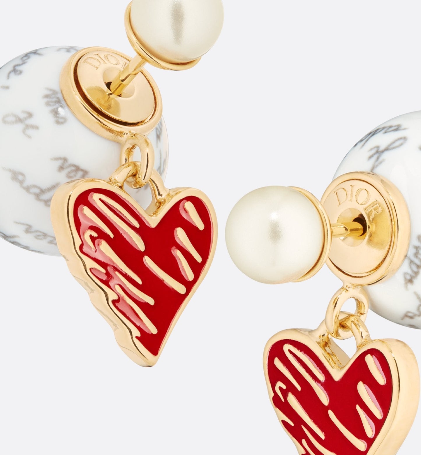 Luxury Dioramour Tribales Earrings Gold Finish Metal With White Resin Pearls And Red Lacquer