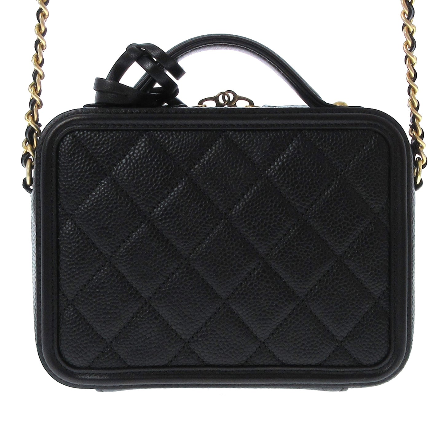 Luxury Chanel CC Filigree Vanity Case Black Caviar gold