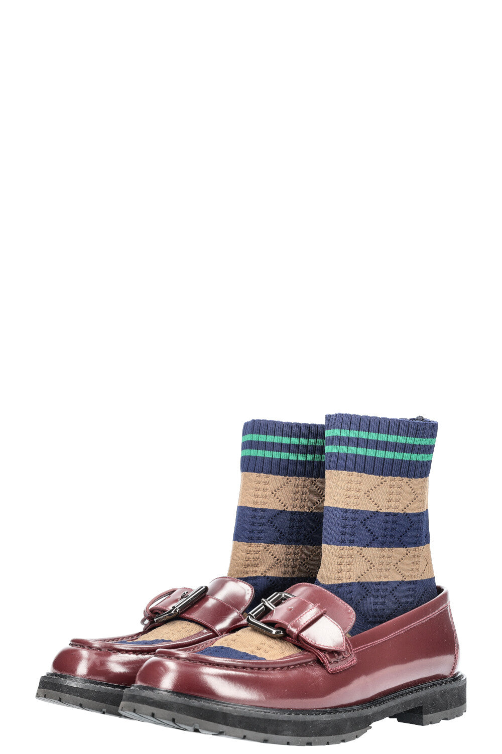 Luxury Fendi Sock Loafers Flats Stripes Brown