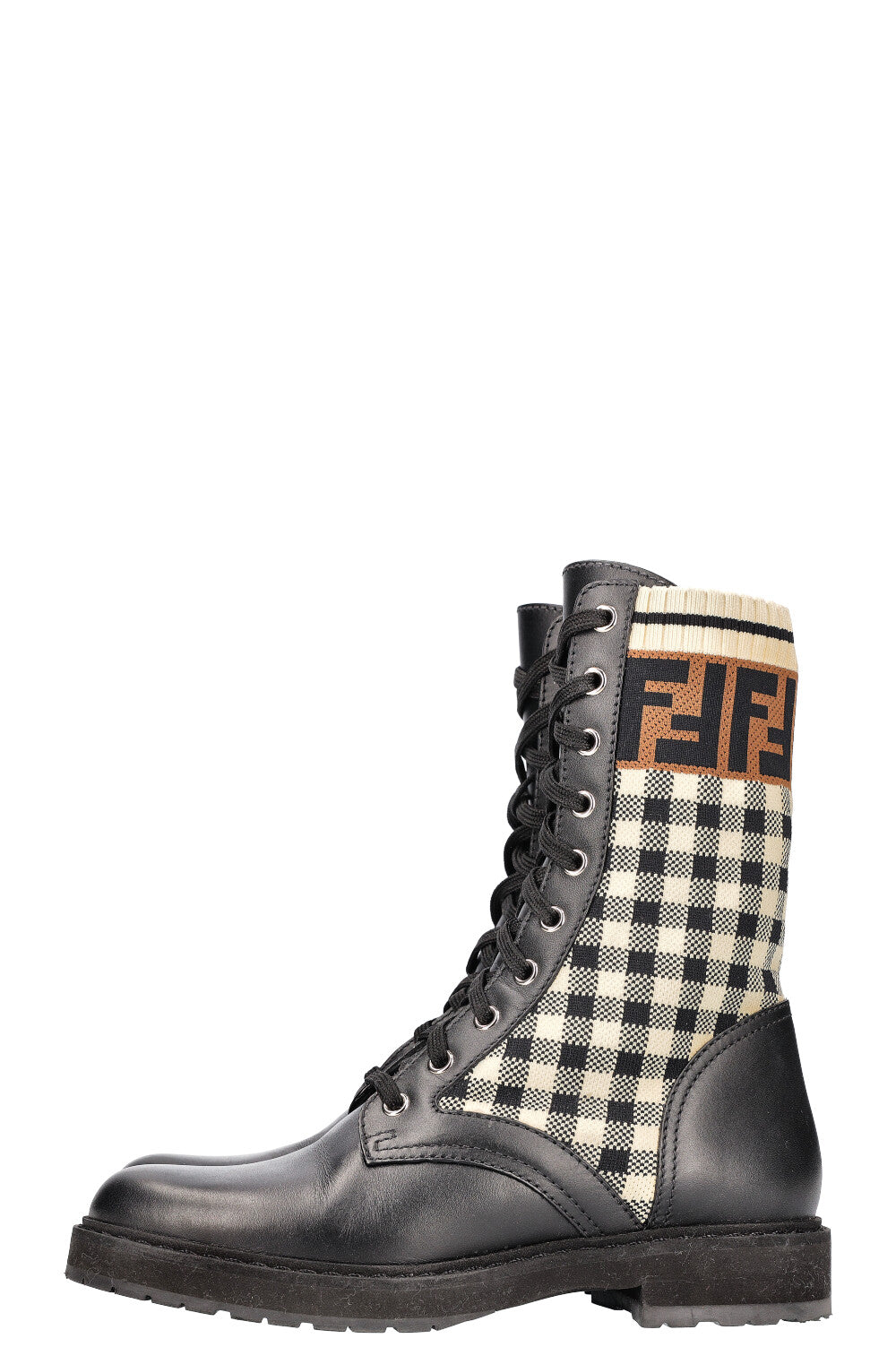 Luxury Fendi Boots Zucca Caro Pattern Black