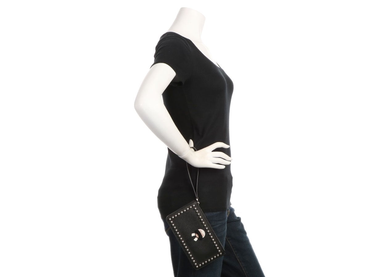 Luxury Fendi Black Studded Karlito Wristlet