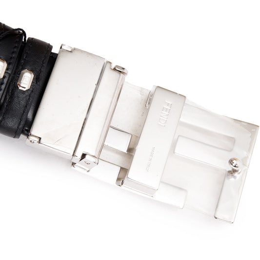 Fendi Black Calfskin Leather FF Buckle Reverisible Belt 110 46