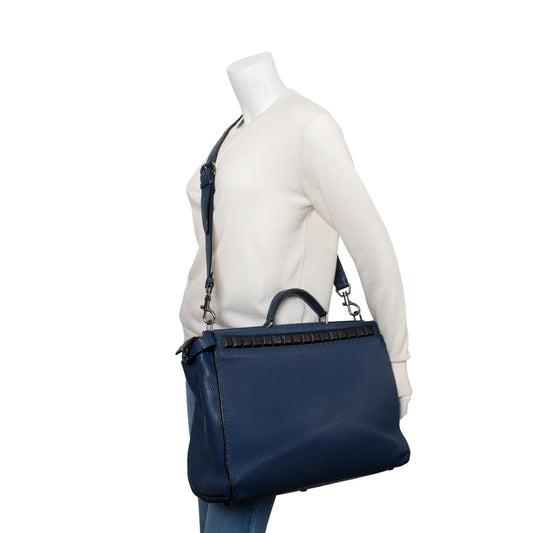 Fendi Blue Selleria Leather Studded XL Peekaboo Bag