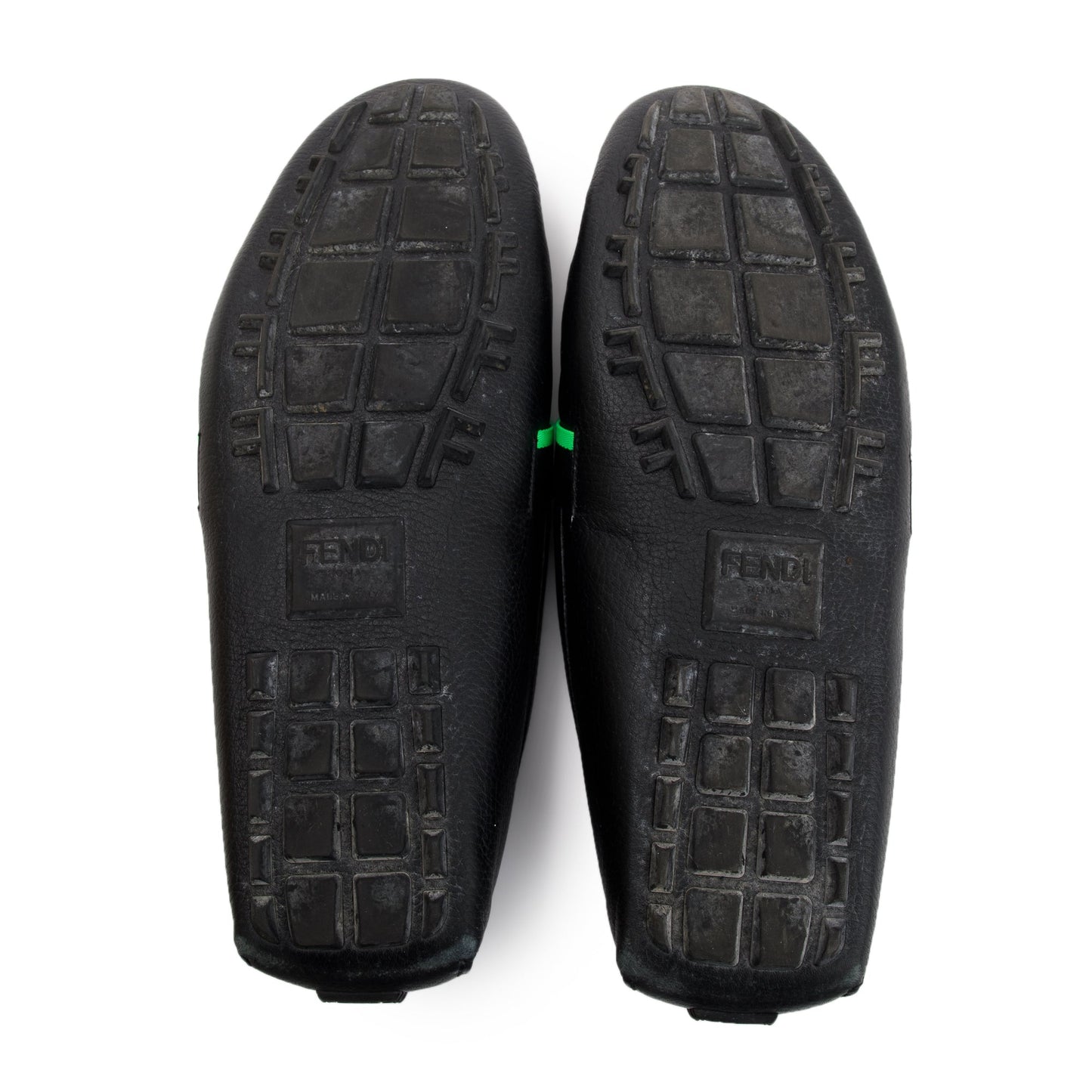 Fendi FF Black Leather Loafers, Size 11