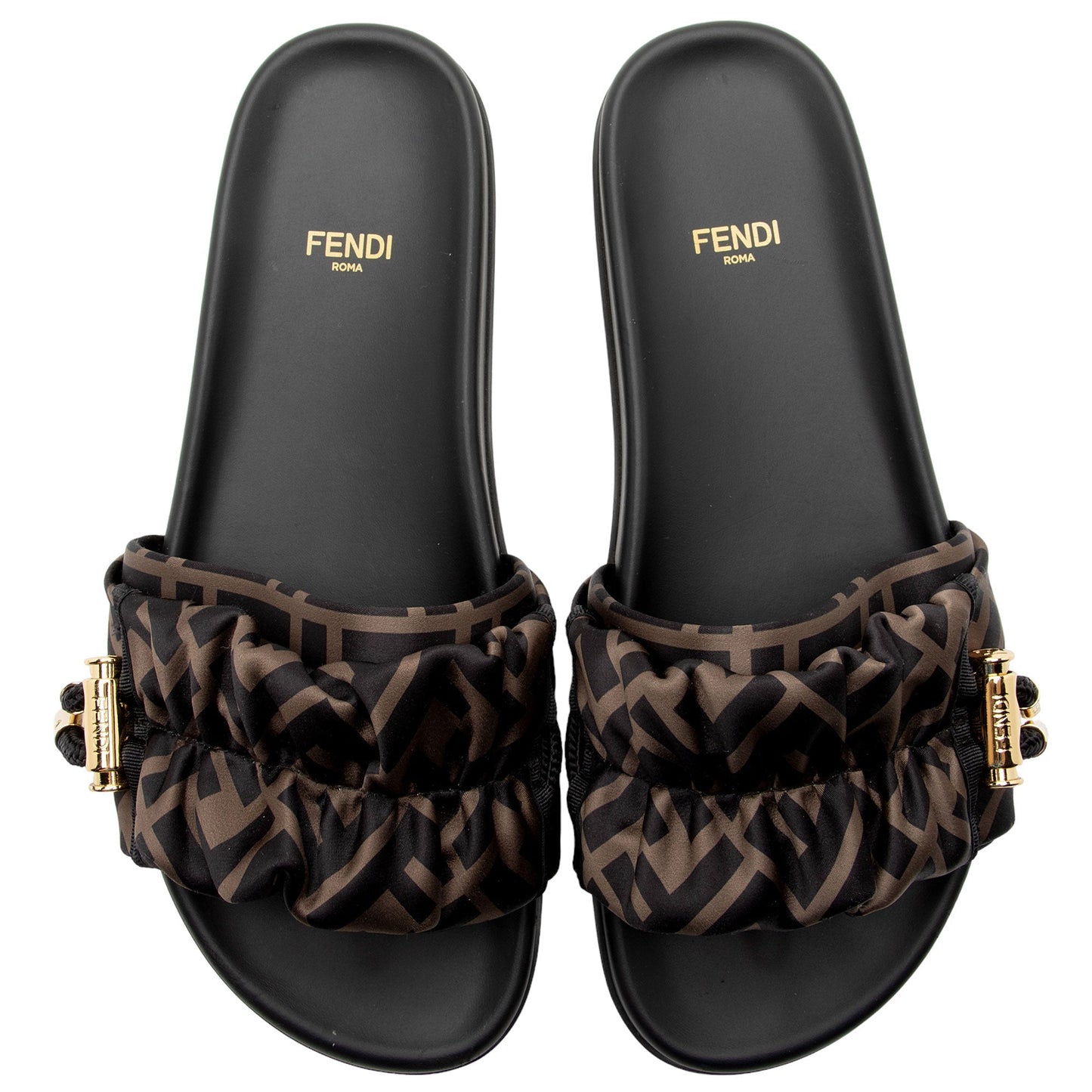 Luxury FendiSatin FF Feel Slides - Size 8 / 38 (SHF-RuHXur)