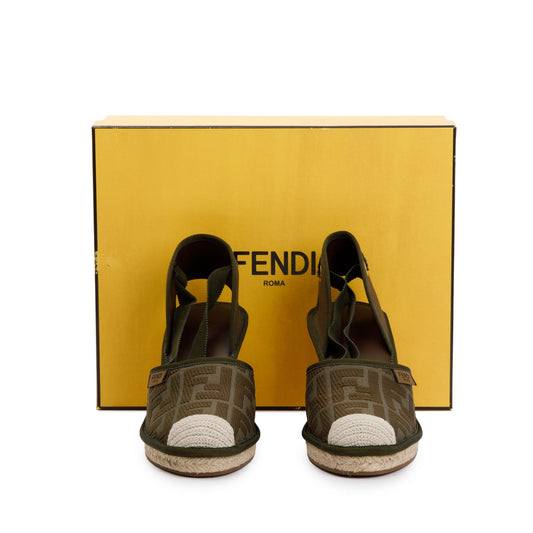 Fendi Green FF Zucca Logo Canvas Lace Up Espadrille, Size 38