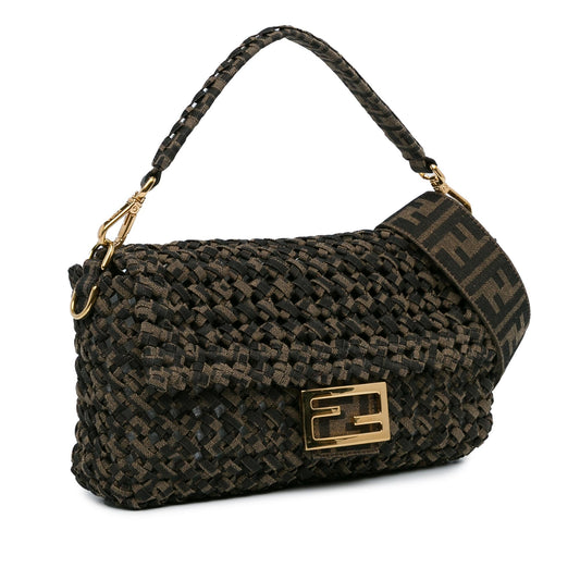 Luxury FendiInterlaced Canvas Zucca Baguette Satchel (SHG-cgXLR3)