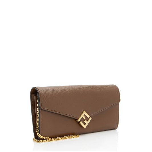 Luxury FendiLeather FF Diamonds Continental Wallet with Chain (SHF-veWU7c)