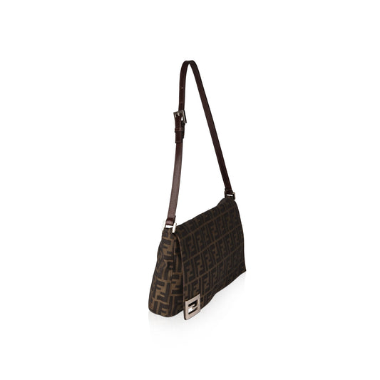 Fendi Leather-Trimmed Zucca Shoulder Bag