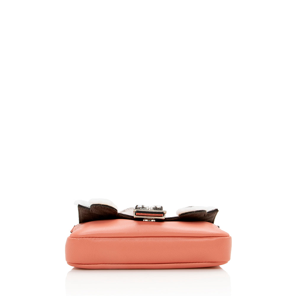Luxury FendiNappa Leather Fox Fur Crystal Micro Buggie Baguette Bag (SHF-13762)