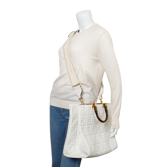 Fendi Off White Zucca FF Leather Medium Sunshine Tote Bag